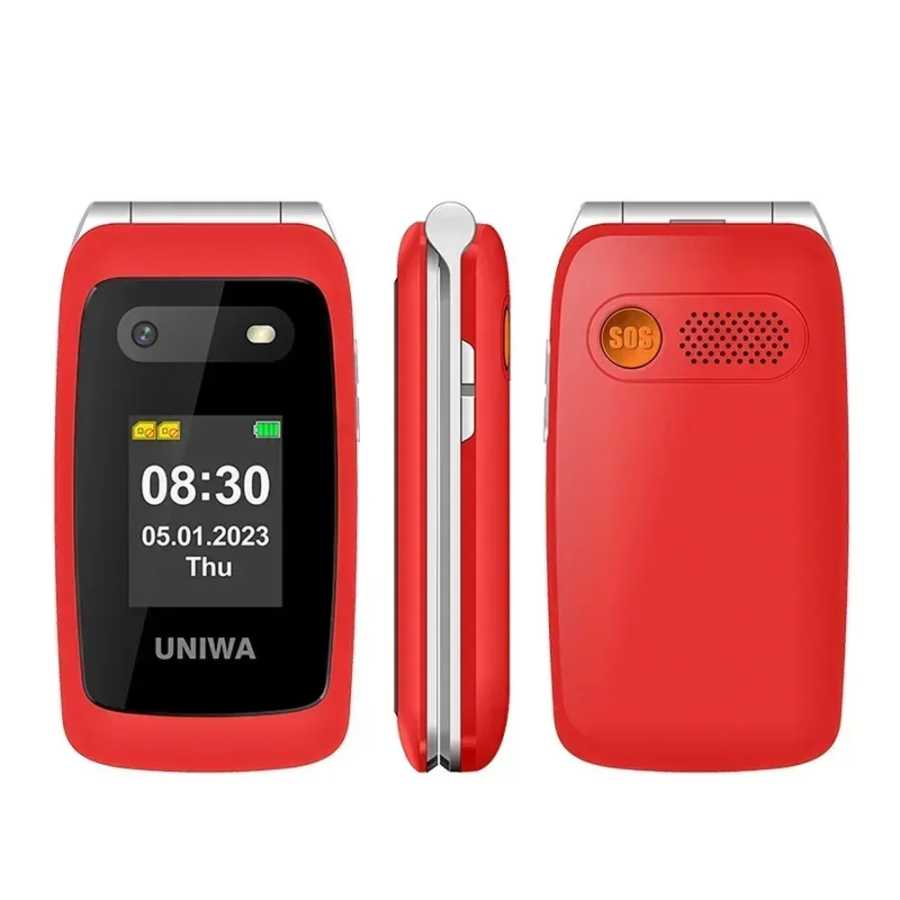 Фотография №3 товара Сотовый телефон-раскладушка UNIWA V202T 4G с двумя экранами, большими кнопками,