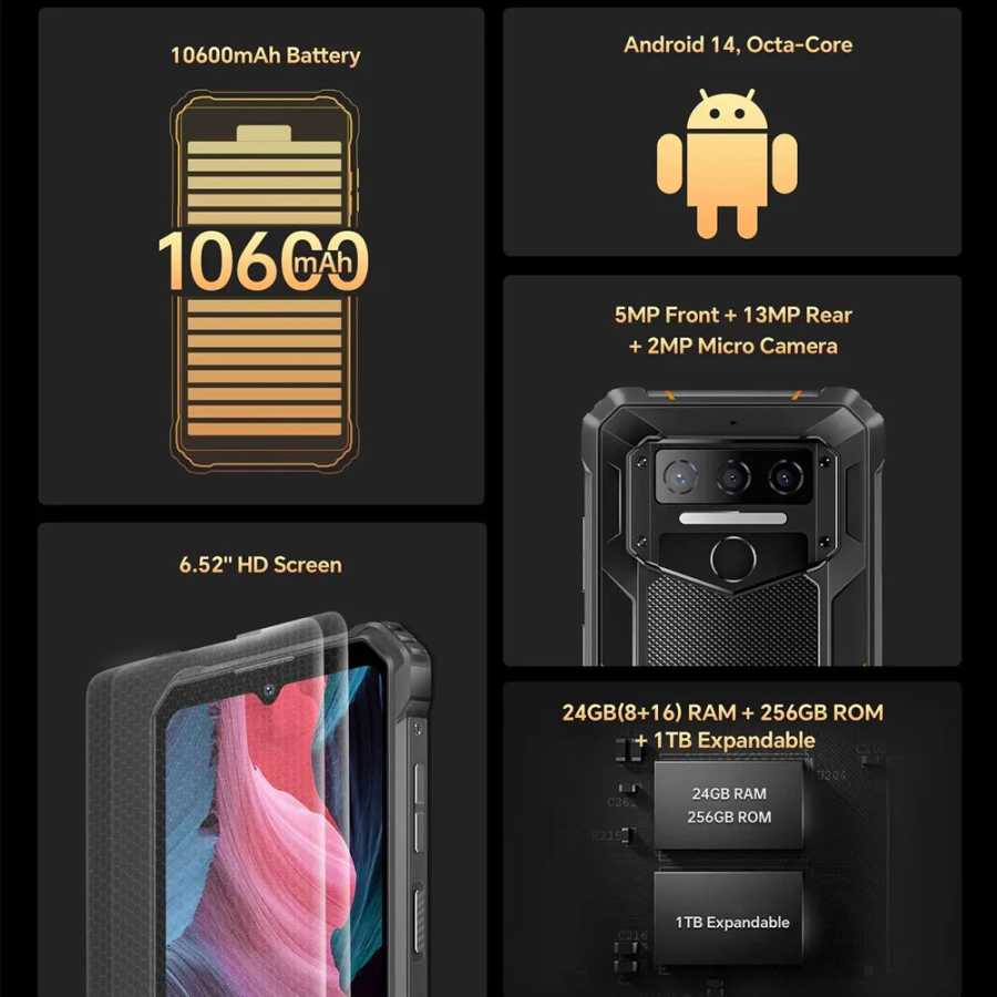 Фотография №1 товара Прочный смартфон Oukitel WP23 Plus 4G Android 14 6,52 дюйма