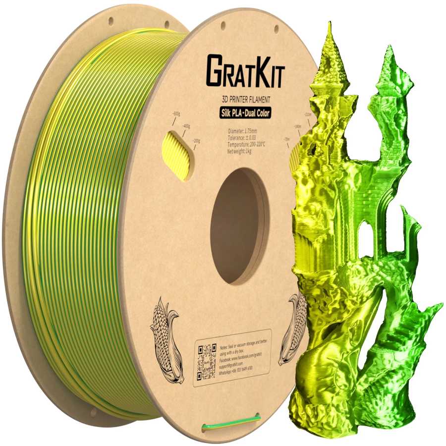 Двухцветная шелковая нить PLA Gratkit, двухцветная 1,75 мм, 1 кг, новый высококачественный пластик для 3D-принтера, быстрая доставка 3D-печать