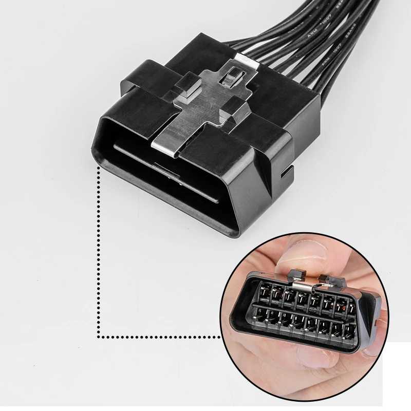 Фотография №1 товара Автомобильный 16-контактный переходник OBD2 с 16-контактным штекером на открывающийся кабель,