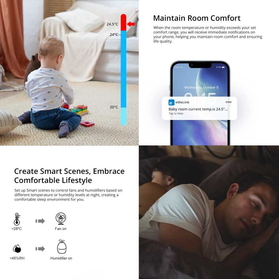 Фотография №2 товара SONOFF SNZB-02P Zigbee Датчик температуры и влажности Умный дом Термометр