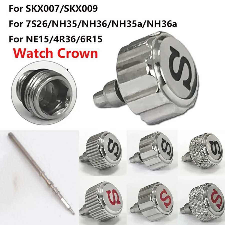 Корона из нержавеющей стали NH35 S стержнем для часов NH35 NH36 NH34 4R35 4R36 7S26 SKX007 SKX009, запасная ручка для часов Аксессуары для часов