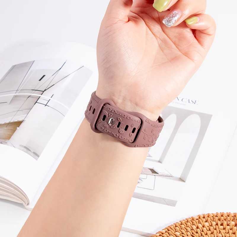 Фотография №3 товара Ремешок с цветочной гравировкой для Apple Watch band 44 мм