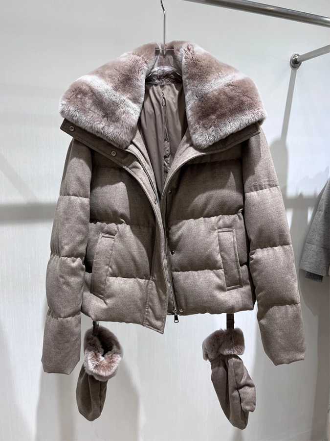 Новые модные женские куртки из натурального натурального меха кролика рекс, толстые теплые пальто на гусином пуху, зимняя теплая женская верхняя одежда, куртки-пуховики Пуховики