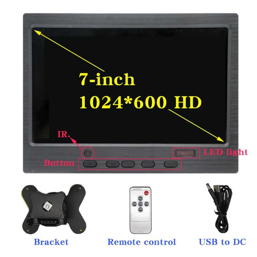 Фотография №1 товара 7-дюймовый портативный IPS-дисплей HD 1024x600, экран AV-монитор видеонаблюдения для Raspberry