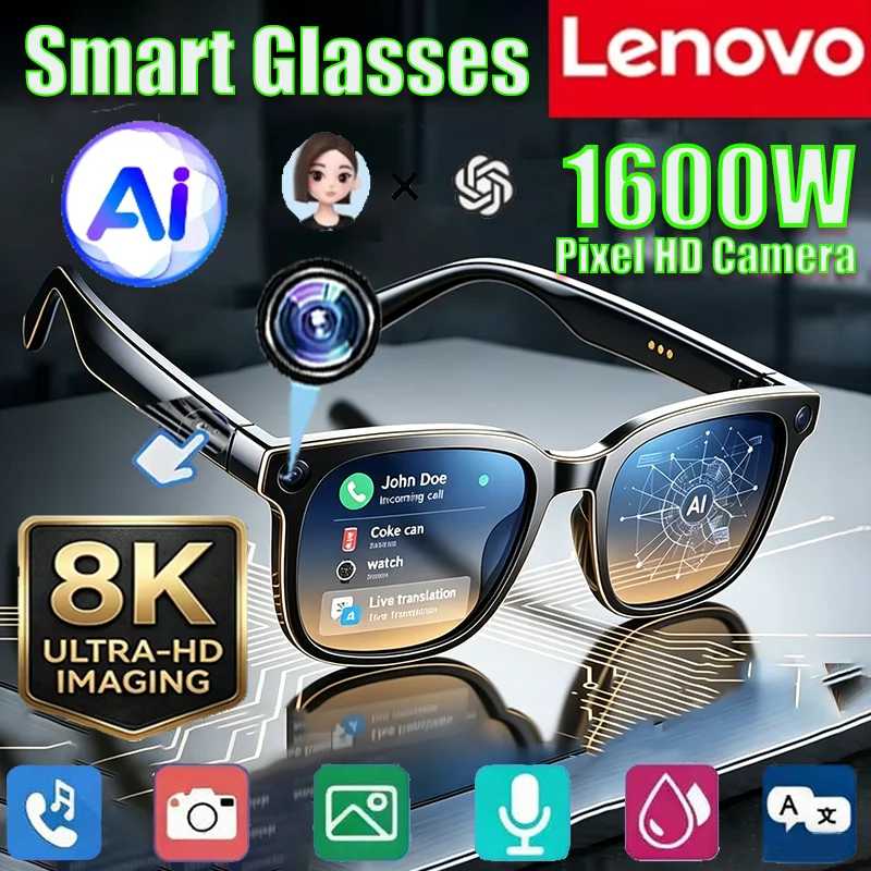 Умные очки Lenovo 8K AI с функцией перевода, Bluetooth-звонками, музыкальным плеером, управлением камерой и защитой от синего света, модель 2026NEW Портативное аудио и видео