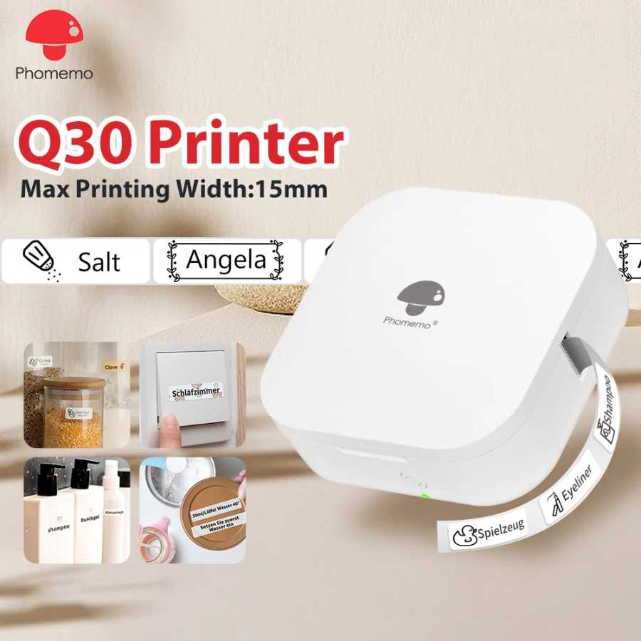 Phomemo Q30 Bluetooth-термопринтер этикеток, карманный производитель наклеек для даты/этикеток своими руками, беспроводной принтер iOS Android, многобумага 