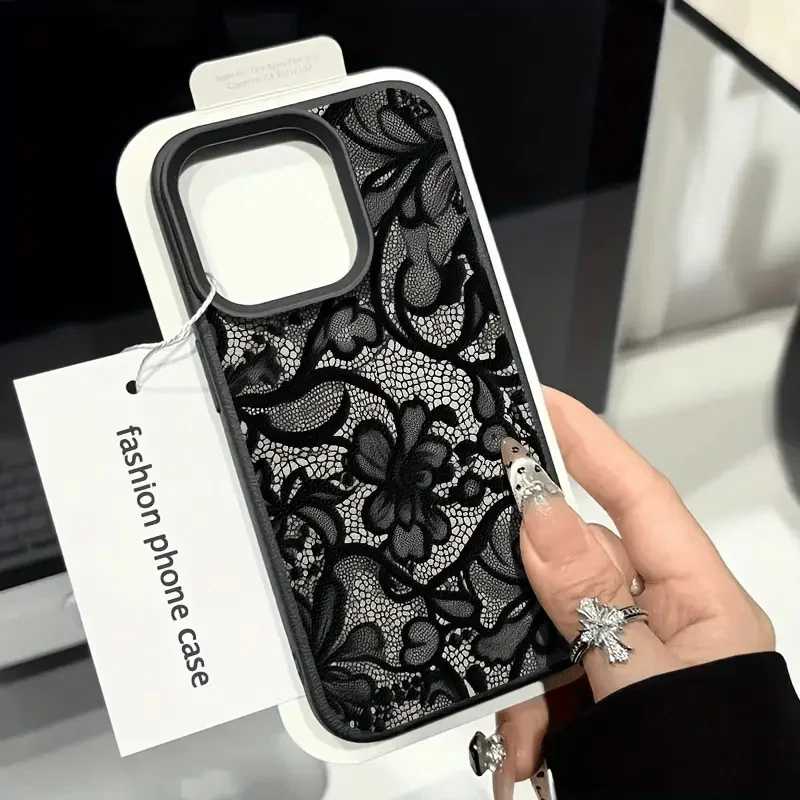 Черный чехол для телефона с кружевным узором для iPhone 17 Pro Max 16 15 14 Plus 13 12 11 Pro Max 16E 17Air X XR XS Max противоударный мягкий чехол Чехлы и чехлы для мобильных телефонов