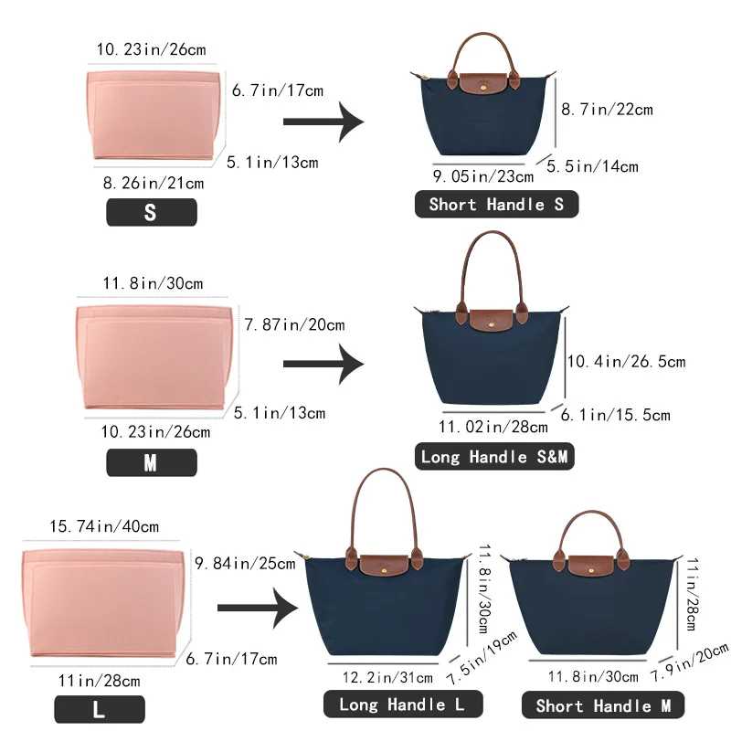 Фотография №1 товара Фетровая сумка-вставка подходит для сумки Longchamp, сумка-вкладыш, фетровая ткань, косметичка,