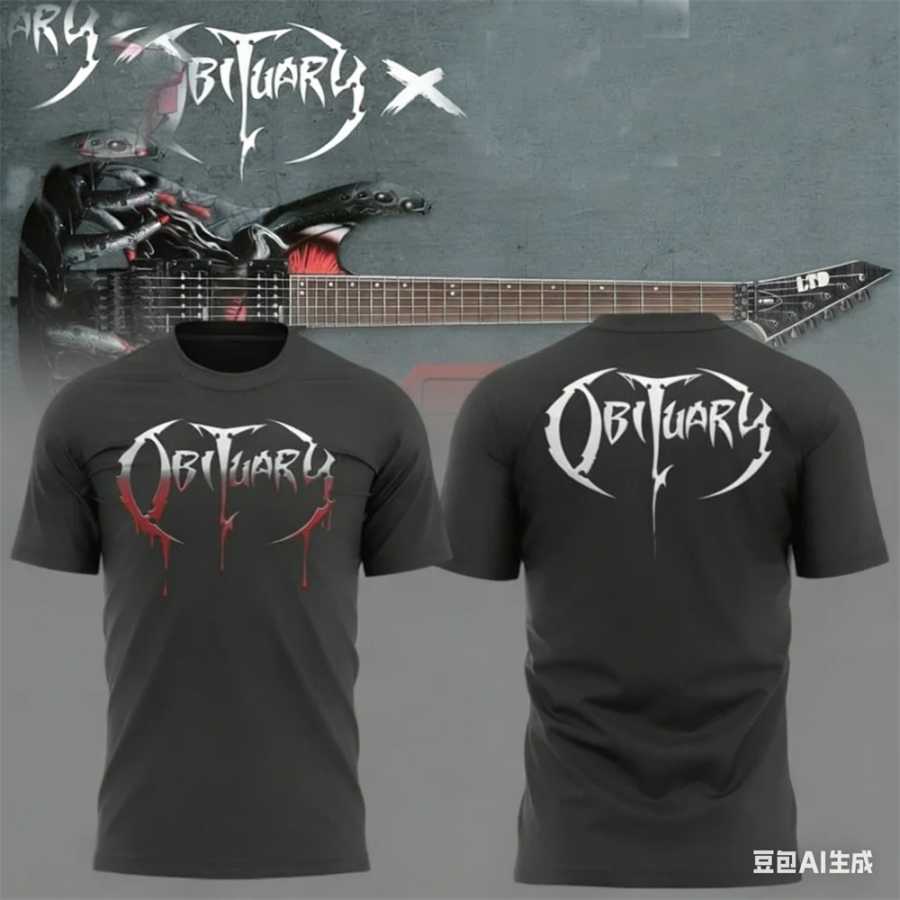 Фотография №1 товара Летняя мужская футболка New Rock Obituary Band с принтом черепов,