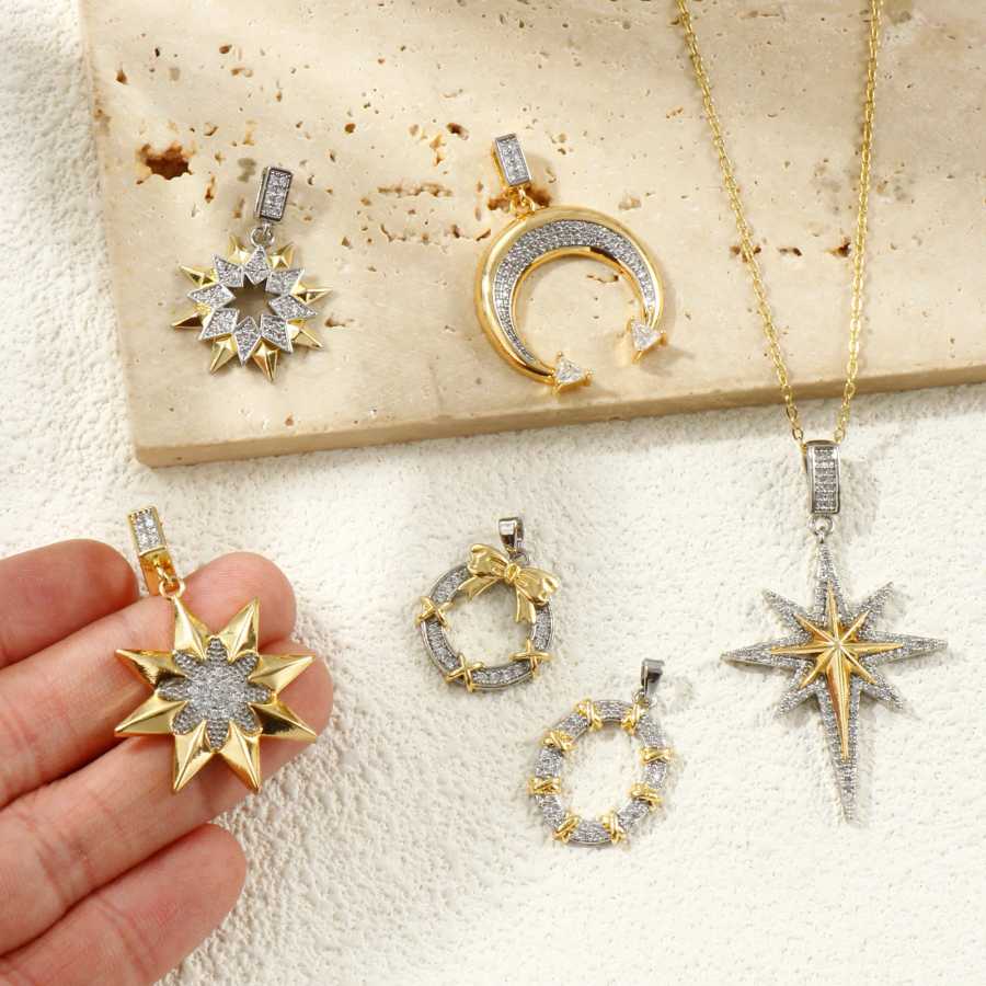1 шт. Новые латунные подвески с позолотой 18K, стразами, геометрическими элементами, звездами, лунами, кубическим цирконием, для самостоятельного изготовления ожерелий, женские ювелирные компоненты Бижутерия