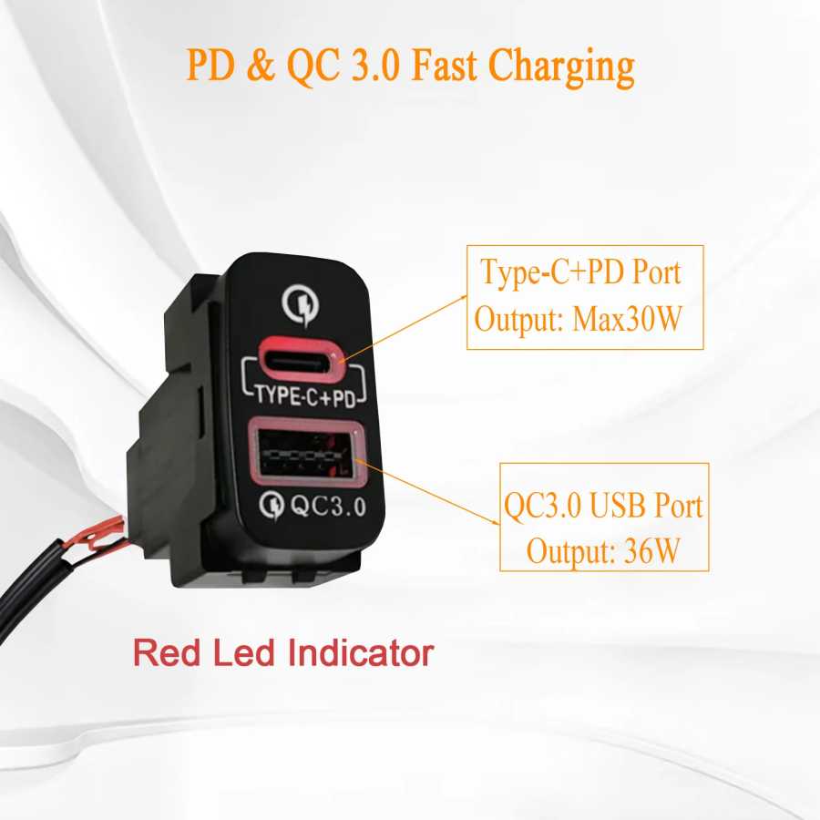 Фотография №1 товара Автомобильное зарядное устройство с двумя портами USB Type-C PD, быстрая