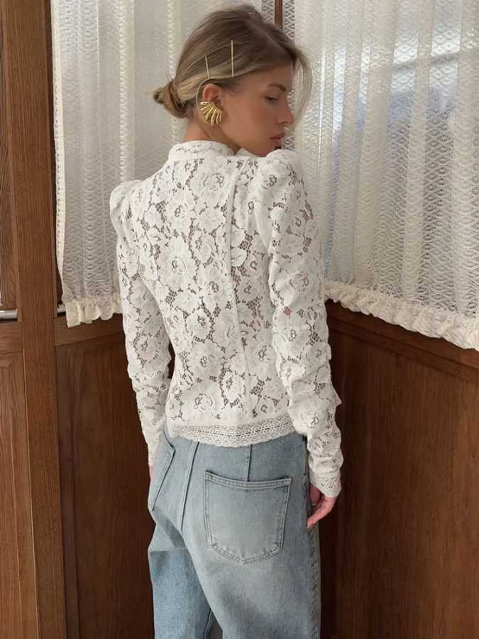 Фотография №2 товара Летние кружевные рубашки с принтом Tossy, топы, женские модные винтажные