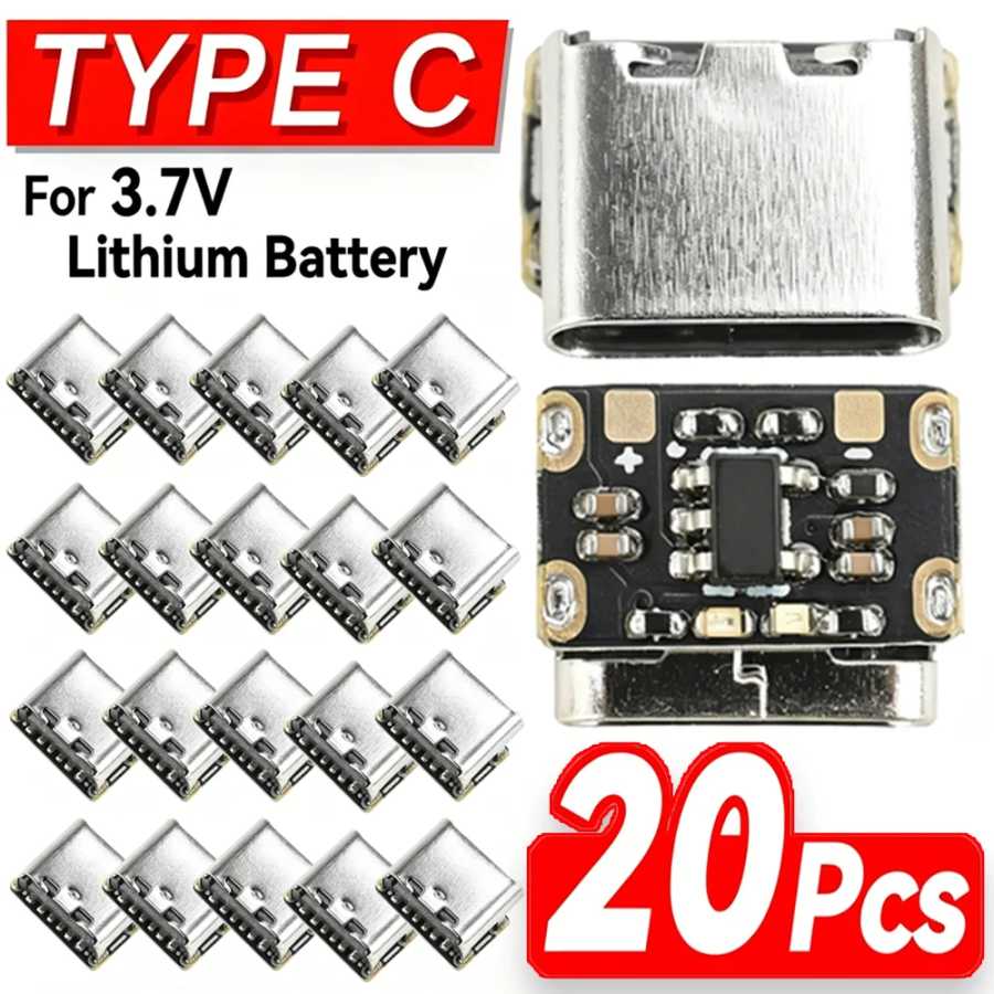 20-1 шт. Мини-преобразователь интерфейса Type-C для быстрой зарядки литиевых аккумуляторов 3.7В, для повербанков, с разъемами USB-C, безопасные коннекторы Аксессуары и запчасти