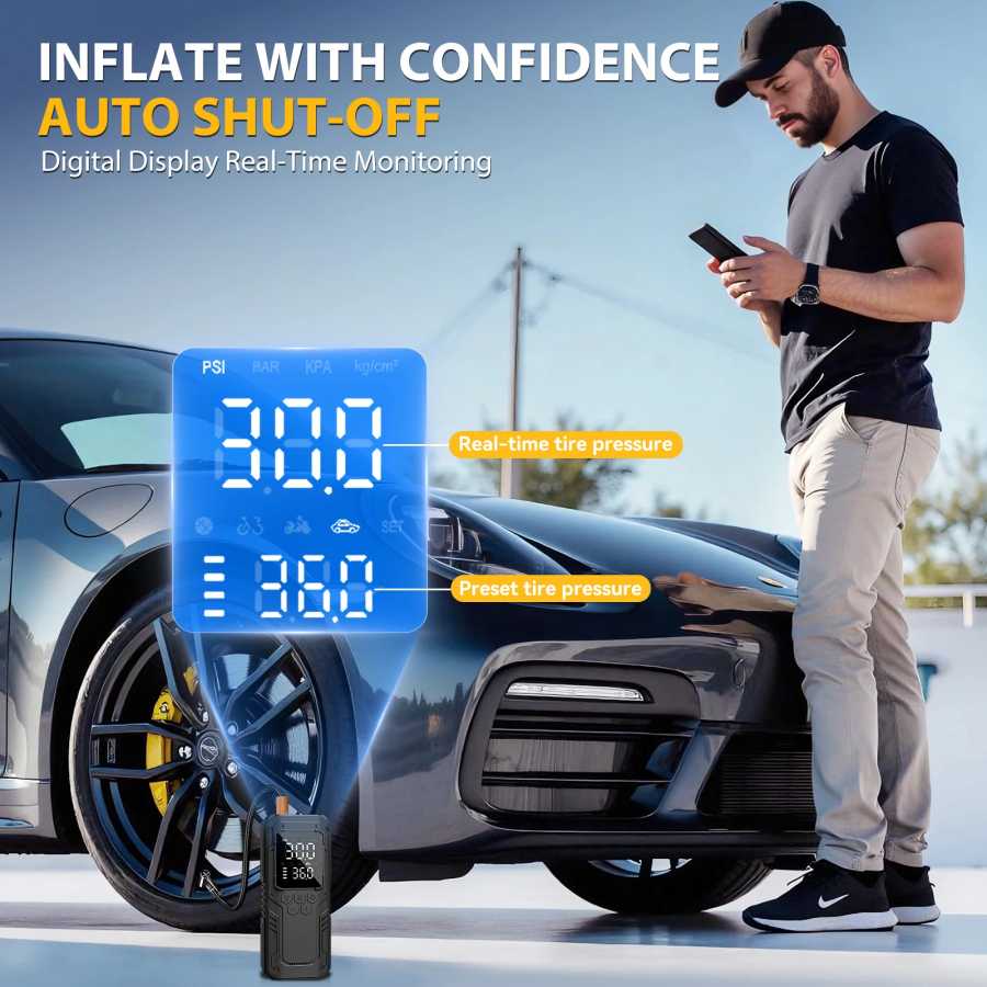 Фотография №3 товара Портативный автомобильный компрессор 150 PSI, беспроводной воздушный насос для автомобилей,