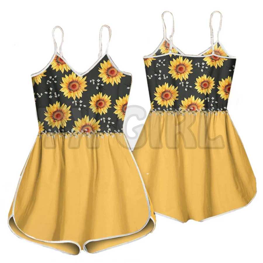 Фотография №3 товара YX GIRL Hippie Sunflower 3D Комбинезон с принтом по всей