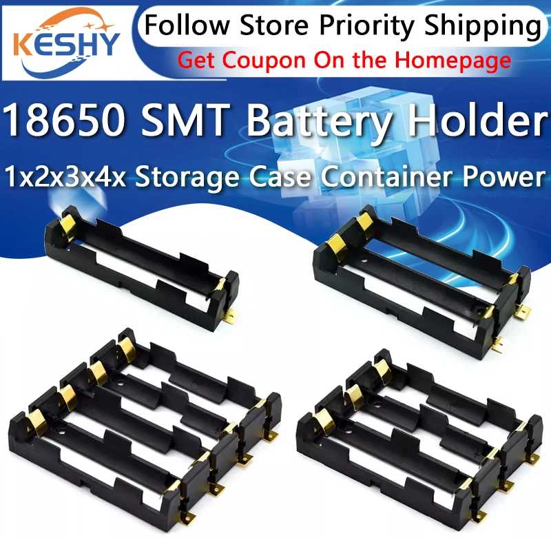 1x2x3x4x 18650 SMT Держатель батареи 18650 SMD Батарейный ящик Чехол для хранения Контейнер Power Bank с бронзовыми контактами Перезаряжаемый SMT Активные компоненты