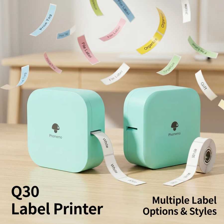 Phomemo Q30 Label Maker Беспроводной мини-термопринтер Портативная клейкая наклейка Машина для маркировки штрих-кодов для школы, домашнего офиса 