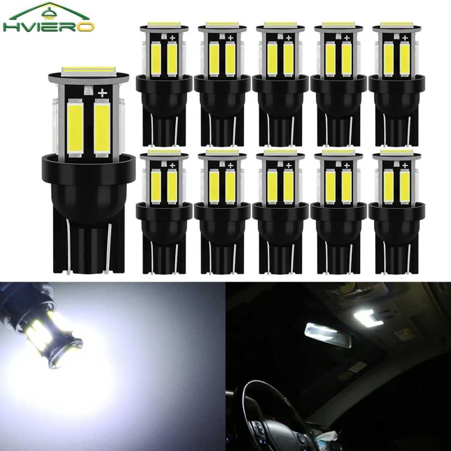 10 шт. 10 светодиодов T10 7020 SMD Auto LED 168 194 клиновая замена лампы обратной приборной панели белые лампы для габаритных лампочек Лампочки и световые трубки