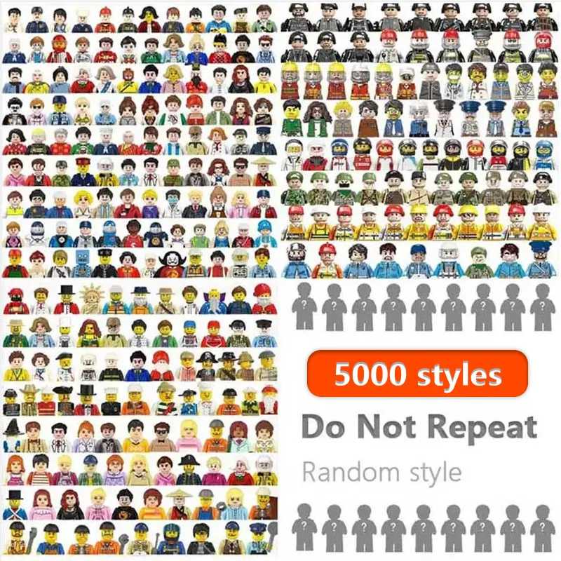 5000 стилей, случайные городские фигурки Norepeat, персонажи фильмов, рабочий полицейский солдат, ниндзя, супергерои, строительные блоки, кирпичи, игрушки Конструкторы