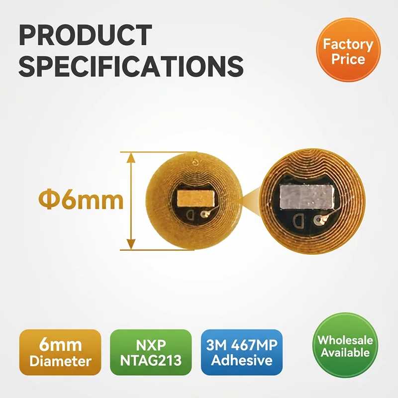 Фотография №3 товара Диаметр 6 мм NXP NTAG213 NFC-метки Программируемые RFID-наклейки Круглые водонепроницаемые