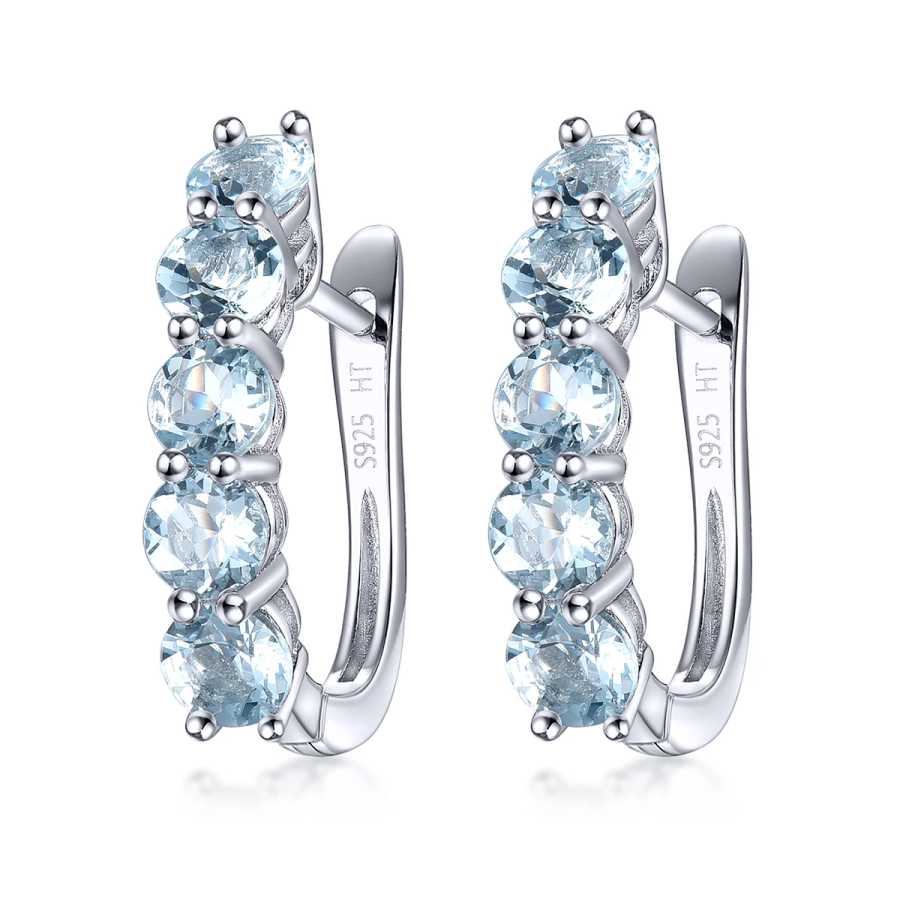 Серьги-кольца из серебра 925 пробы с натуральным аквамарином, светло-голубые простые серьги из стерлингового серебра 925 пробы для женщин Ювелирные изделия