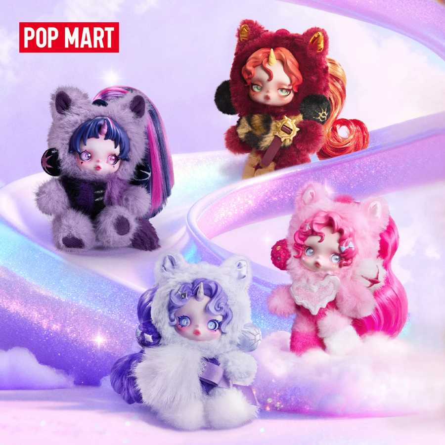 POP MART &theta; SKULLPANDA &times; My Little Pony Series: Плюшевый брелок-подвеска, таинственная коробка (1 шт./6 шт.), фигурка Skullpanda из серии MLP Blindbox Модная слепая коробка