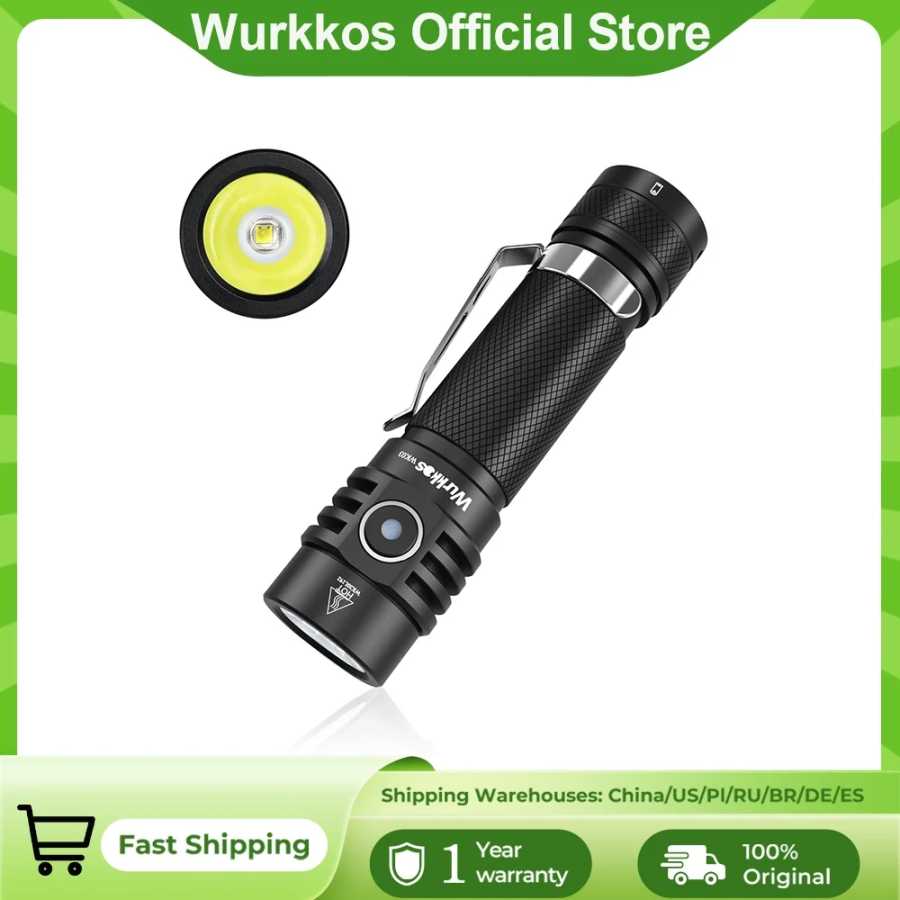 Wurkkos WK03 Ламсветильник светодиодсветодиодный водонепроницаемая, 18650 лм, с USB-портом Портативное освещение