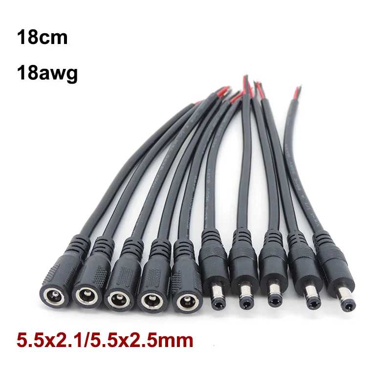 18 см 18awg 7A DC Мужской Женский Разъем питания Кабель 5,5x2,1 мм 5,5x2,5 мм Медный шнур для светодиодной ленты Камера 2,1 мм 2,5 мм Электрика