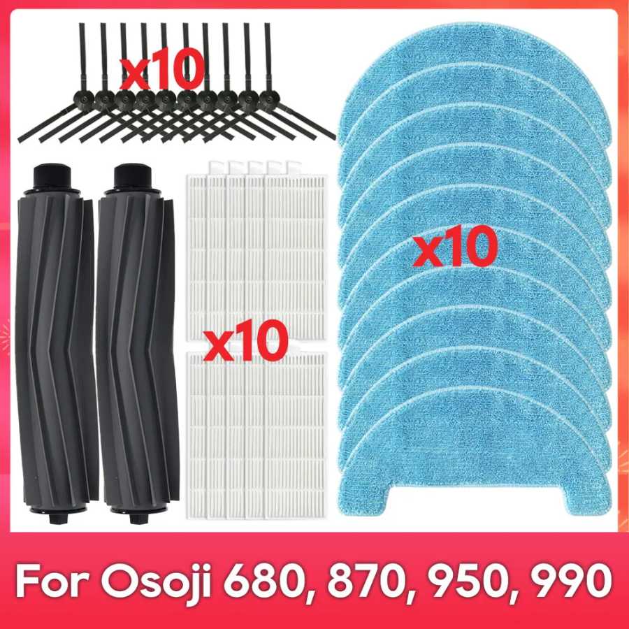 Подходит для ( Osoji 680, 870, 950, 990 ) Запасные части для робота-пылесоса: основная и боковая щетки, HEPA-фильтр, ткань для м Запчасти для бытовой техники