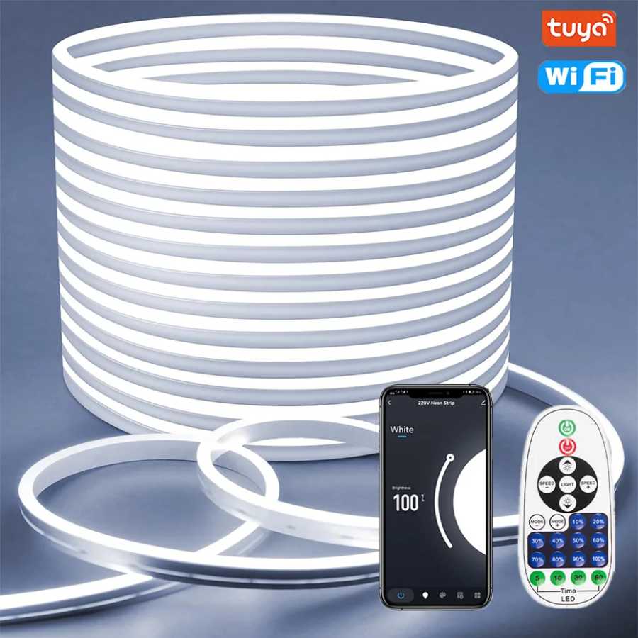 Светодиодная неоновая лента с дистанционным управлением/Bluetooth/TUYA WiFi, 220В, 750Вт, 1500Вт, с европейской вилкой, холодный/теплый белый свет, для наружного и домашнего декора Светодиодная подсветка