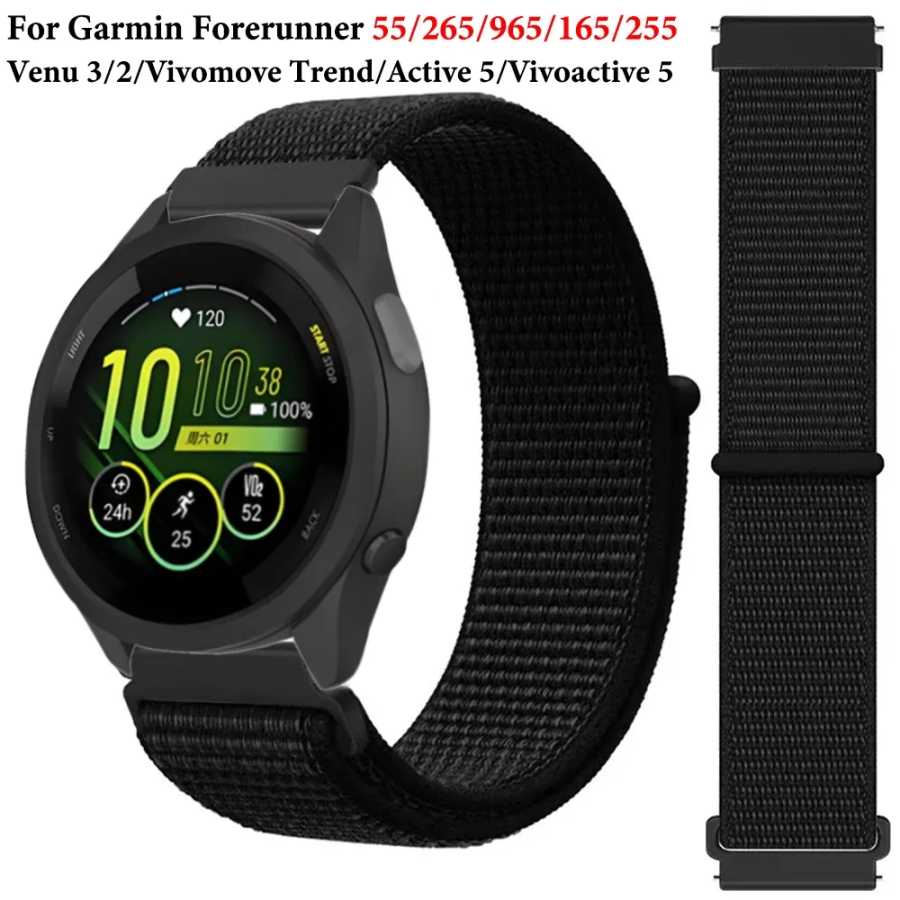 Нейлоновый ремешок с петлей 20 мм 22 мм для Garmin Forerunner 55 165 265 965 255 Active 5/Vivomove Trend/Vivoactive 5/Venu 3/2, ремень для браслета Аксессуары для часов