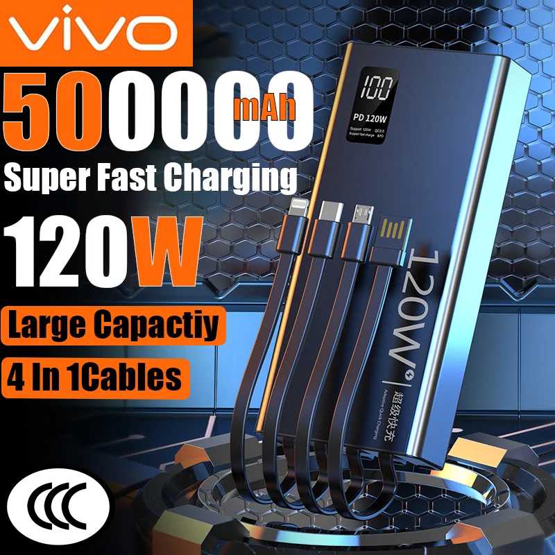 ROMOSS 120 Вт 500000 мАч Power Bank большой емкости, быстрая зарядка, встроенный 4 кабеля, портативный внешний аккумулятор для iPhone Huawei, новинка Аксессуары для мобильных телефонов
