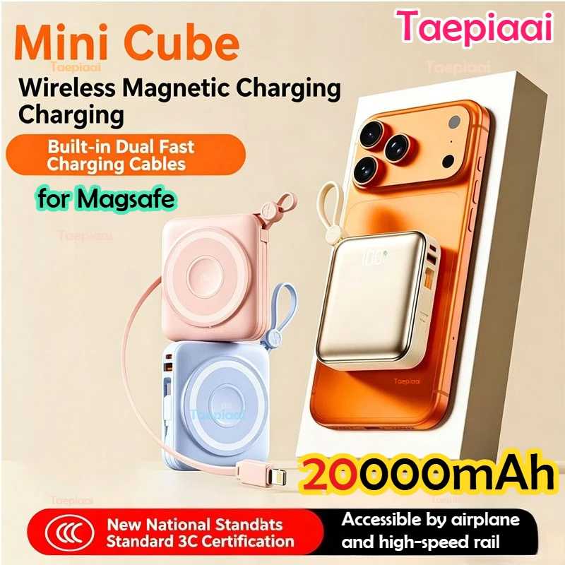 Фотография №4 товара Магнитный Power Bank Taepiaai 20000 мАч, беспроводная зарядка 15 Вт,