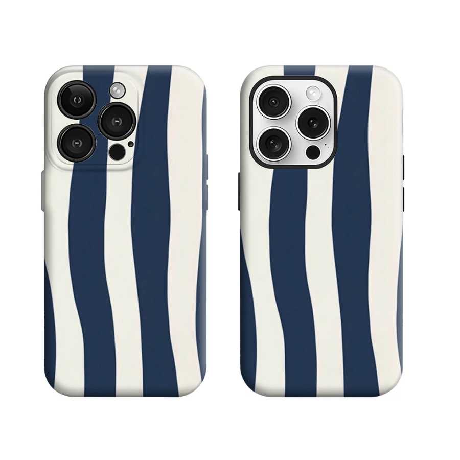 Чехол для телефона iPhone 17, 16, 15, 14, 13, 12, 11 X XS XR XSMAX 7 8 Air Pro Max Plus Роскошная двухслойная задняя крышка с темно-синими волнистыми полосками Чехлы и чехлы для мобильных телефонов