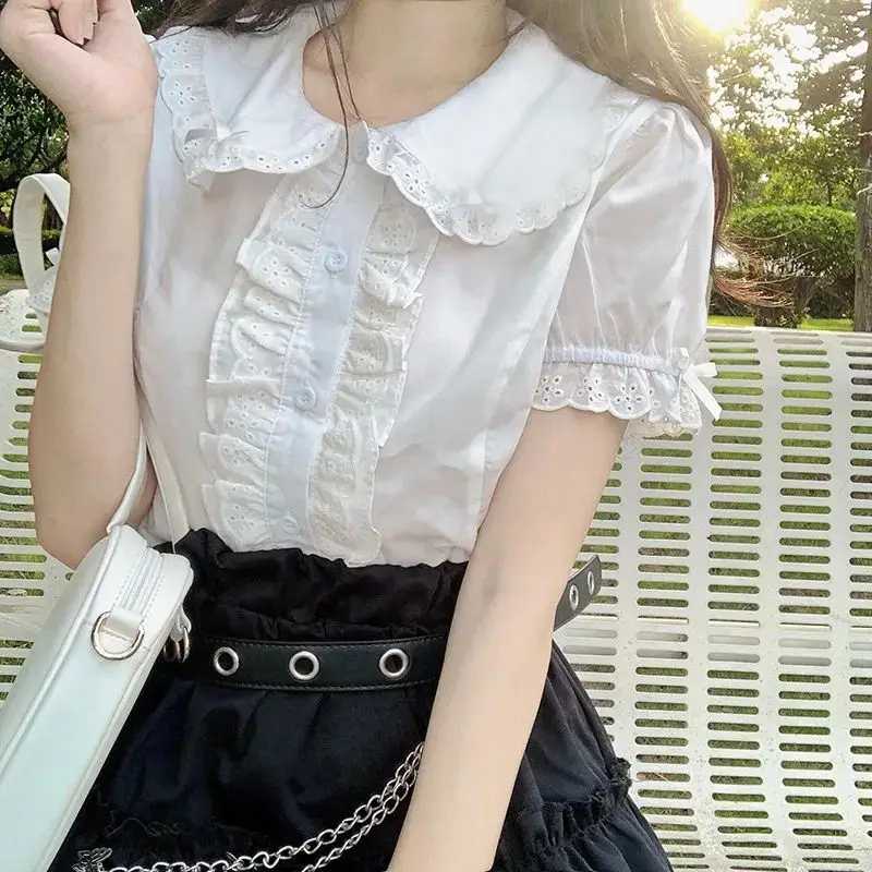 Фотография №5 товара Deeptown Kawaii Лолита блузки белые женские милые кружевные топы рубашки