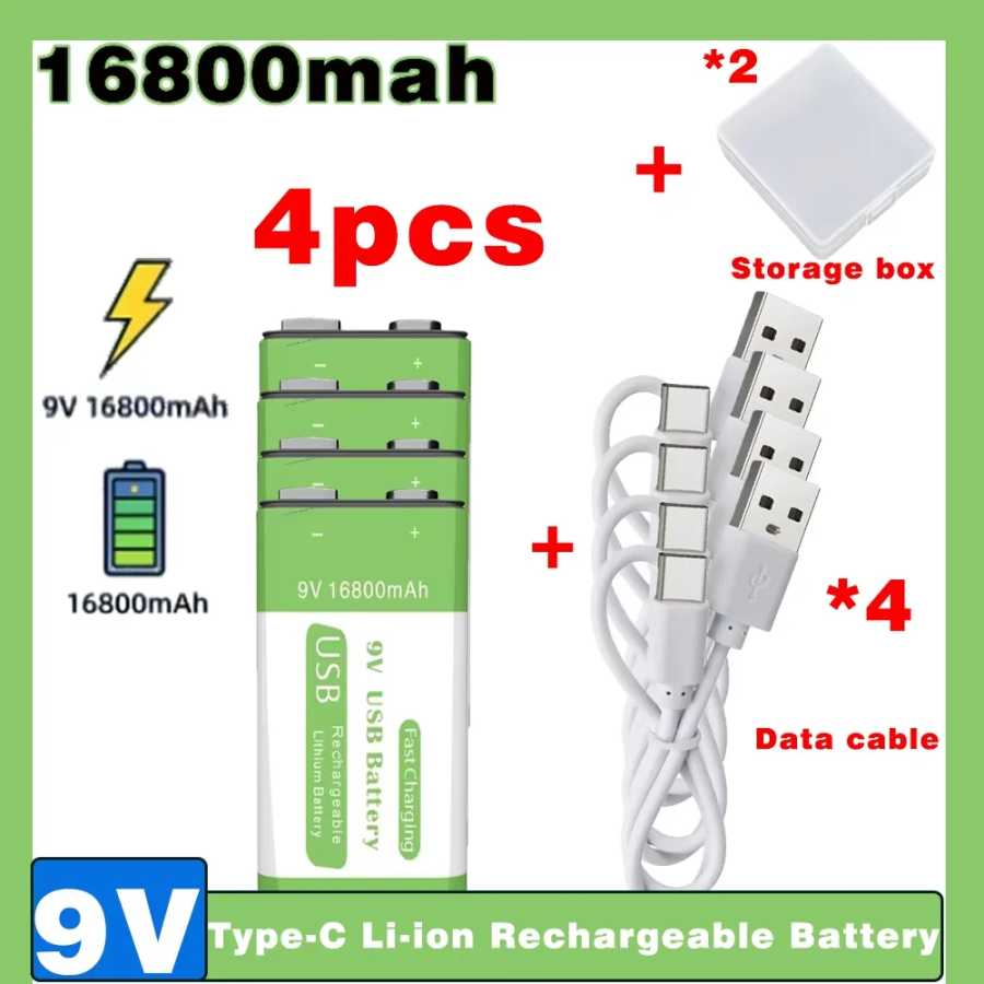 Новая перезаряжаемая литий-ионная батарея 9В 16800мАч с Micro USB, сверхвысокая емкость для мультиметра, микрофона, игрушек, пульта дистанционного управления Аксессуары и запчасти