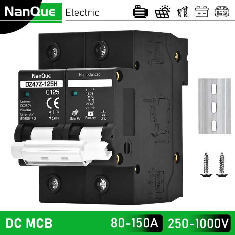 2P MCB 100A 125A 150A DC100V 150V 250V 500V 1000V Автоматический выключатель напряжения C Curve Солнечная панель Защита от короткого замыкания батареи Электрика