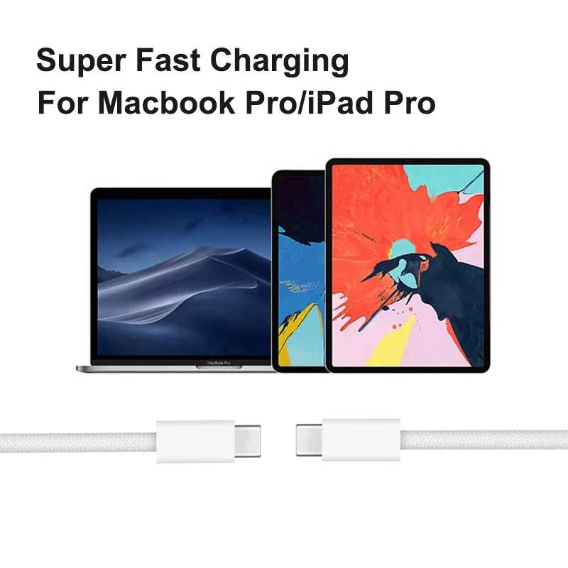 Фотография №4 товара Кабель USB-C на USB-C 240 Вт для быстрой зарядки, плетеный,