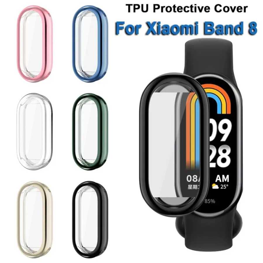 1 шт. Новый мягкий чехол из ТПУ для умных часов Xiaomi Mi Band 8, полноэкранный защитный чехол, бампер для часов Mi Band 8, аксессуары для часов Умная электроника