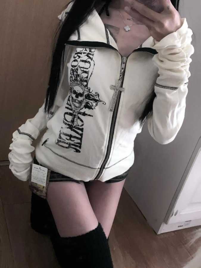 Фотография №2 товара Harajuku Y2k готическое пальто с капюшоном для женщин, осень 2023,