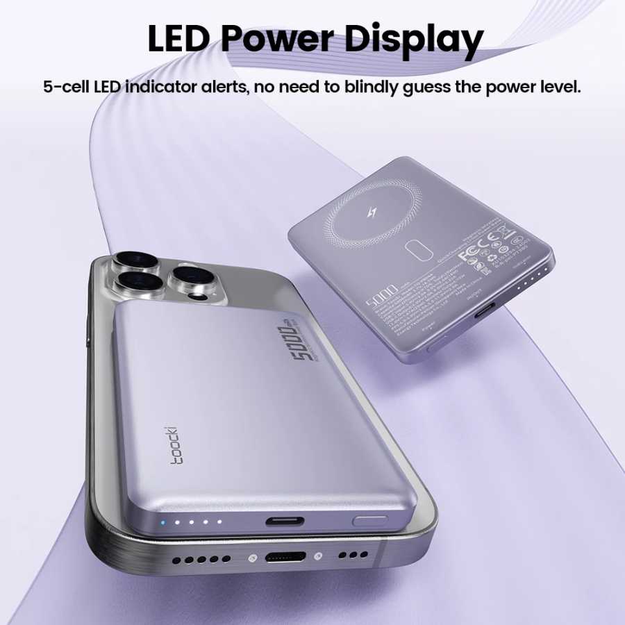 Фотография №5 товара Магнитный Power Bank Toocki 5000 мАч 15 Вт с беспроводной