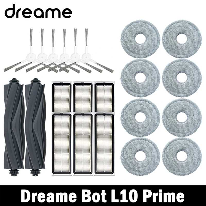Запасные части для робота-пылесоса Dreame Bot L10 Prime: основная и боковые щетки, HEPA-фильтр, салфетки для влажной уборки Запчасти для бытовой техники