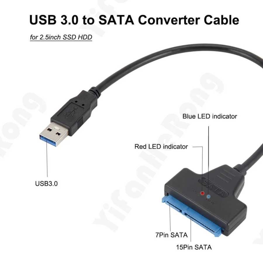 Фотография №2 товара Адаптер кабеля USB 3.0 SATA-USB на 6 Гбит/с поддерживает 2,5-дюймовый
