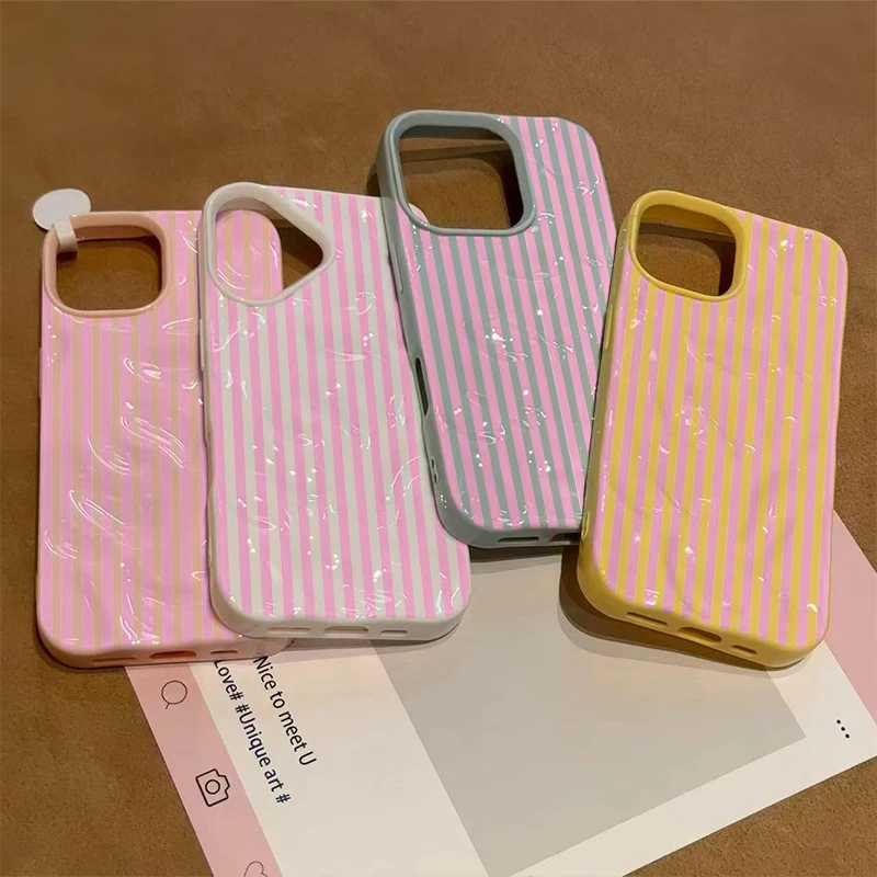 Розово-зеленый чехол в полоску для iPhone 17 Air, незаменимый аксессуар для iPhone 16 Pro Max, 15, 14, 13 Plus, 12, 11, двухслойный чехол-конфетка Чехлы и чехлы для мобильных телефонов