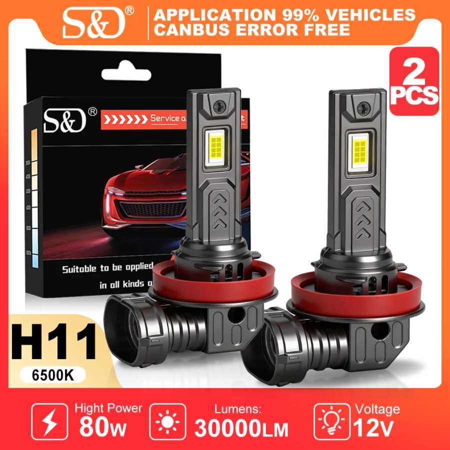 Светодиодные лампы для фар S&D H11 H8 Canbus без мерцания, H7 для ближнего и дальнего света, 9005 HB3 9006 HB4, 30000 лм, 80 Вт Автомобильные фары