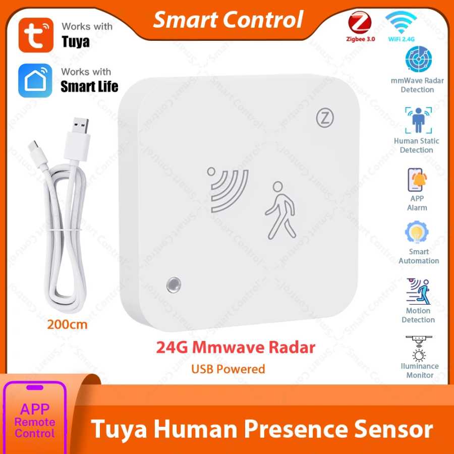 Датчик присутствия человека Tuya Zigbee WiFi с радаром 24G MmWave, управление через приложение для умного дома и безопасности Доступ к автоматизации здания