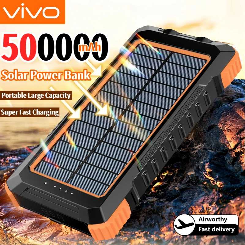 VIVO 500000 мАч солнечный аккумулятор портативное зарядное устройство большой емкости, совместимое с USB-A и USB-C с фонариком для iPhone Huawei Аксессуары для мобильных телефонов
