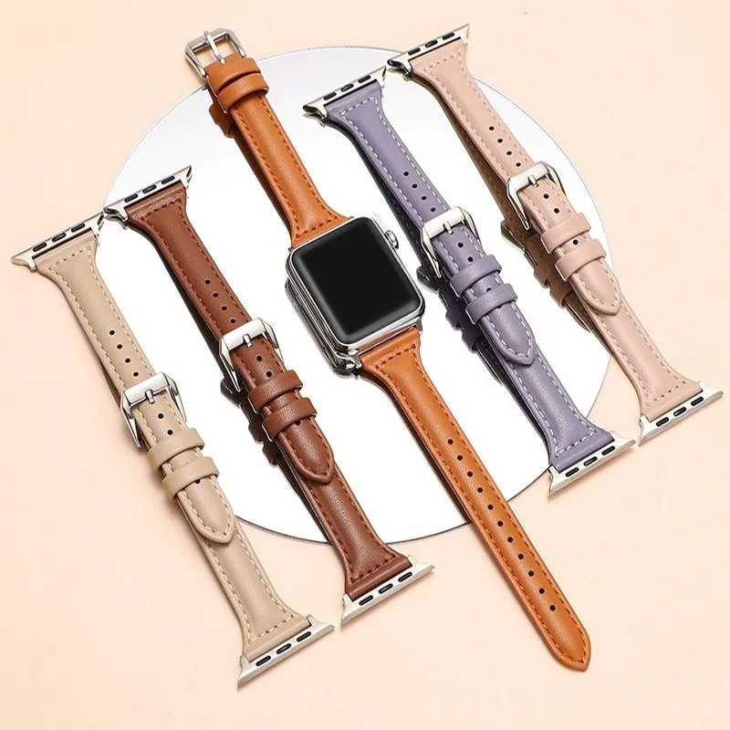 Фотография №1 товара Тонкий кожаный ремешок для Apple Watch 44 мм, 45 мм,