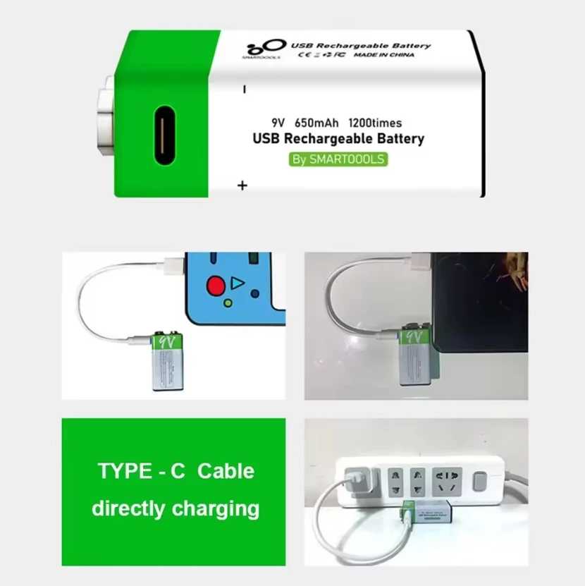 Фотография №1 товара Литий-ионная аккумуляторная батарея 9 В, USB-аккумулятор типа C, 9 В,